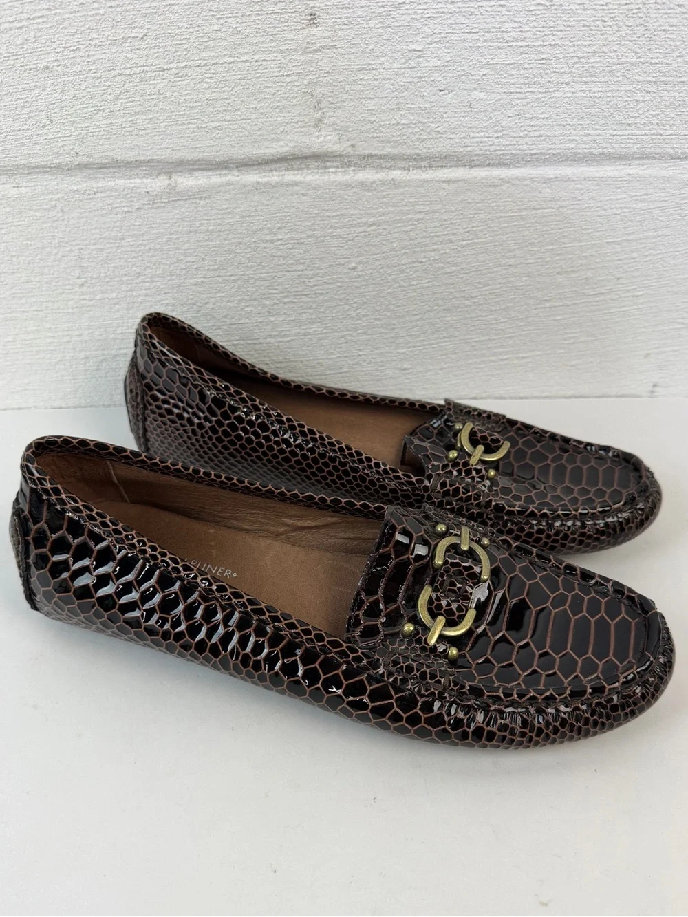 Donald J Pliner Viky Brown Croc Driving Loafers, 7.5